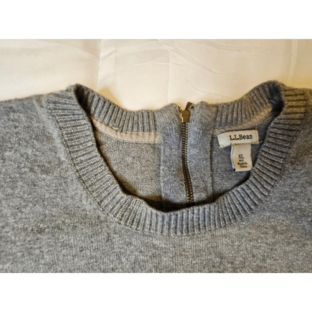 LL Bean Women Gray Cotton Cashmere Back Zip Crewneck Sweater XL
